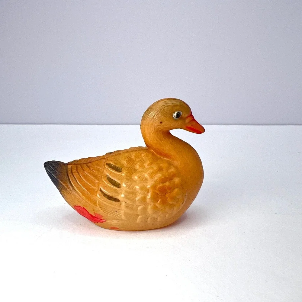 Antique Celluloid Miniature Duck Figurines 1930s Lot of 2 Toy Mallard Rattle‎